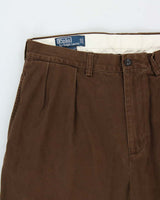 Vintage Y2K 00s Polo Ralph Lauren Brown Double Pleated Classic Chino Andrew Relaxed Straight Leg Trousers - W34 L34
