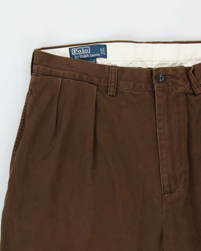 Vintage Y2K 00s Polo Ralph Lauren Brown Double Pleated Classic Chino Andrew Relaxed Straight Leg Trousers - W34 L34