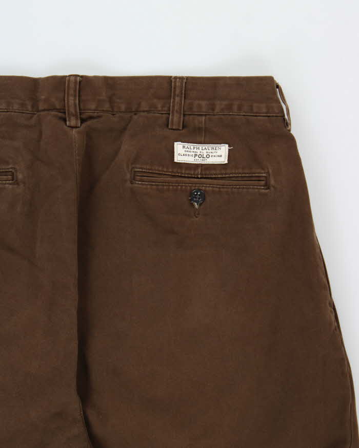 Vintage Y2K 00s Polo Ralph Lauren Brown Double Pleated Classic Chino Andrew Relaxed Straight Leg Trousers - W34 L34