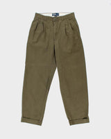 Vintage Y2K 00s Polo Ralph Lauren Khaki Double Pleated Hammond Cuffed Relaxed Leg Trousers - W30 L30