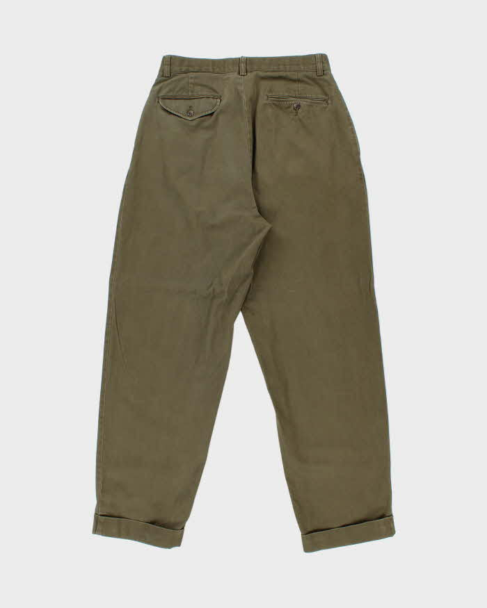 Vintage Y2K 00s Polo Ralph Lauren Khaki Double Pleated Hammond Cuffed Relaxed Leg Trousers - W30 L30