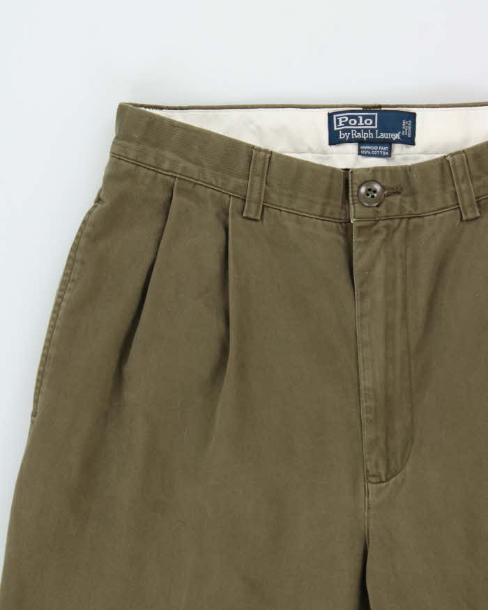 Vintage Y2K 00s Polo Ralph Lauren Khaki Double Pleated Hammond Cuffed Relaxed Leg Trousers - W30 L30