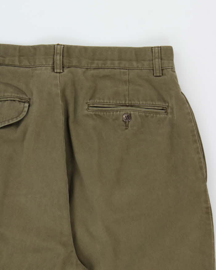 Vintage Y2K 00s Polo Ralph Lauren Khaki Double Pleated Hammond Cuffed Relaxed Leg Trousers - W30 L30