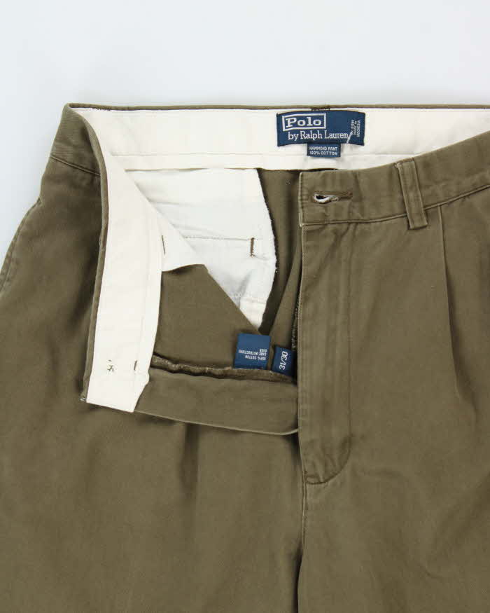 Vintage Y2K 00s Polo Ralph Lauren Khaki Double Pleated Hammond Cuffed Relaxed Leg Trousers - W30 L30