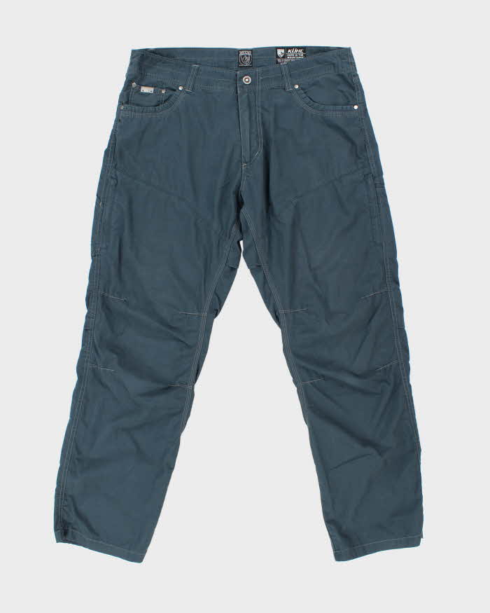 Vintage Y2K 00s Kuhl Teal Mid Rise Contrast Stitch Canvas Relaxed Straight Leg Hiking Trousers - W38 L32
