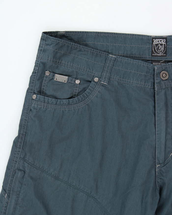 Vintage Y2K 00s Kuhl Teal Mid Rise Contrast Stitch Canvas Relaxed Straight Leg Hiking Trousers - W38 L32