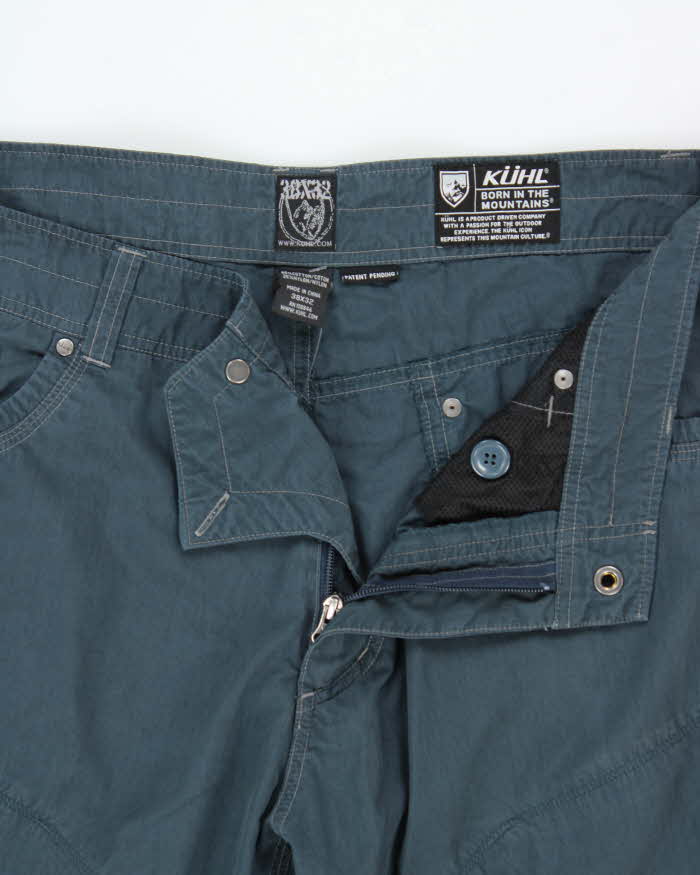 Vintage Y2K 00s Kuhl Teal Mid Rise Contrast Stitch Canvas Relaxed Straight Leg Hiking Trousers - W38 L32