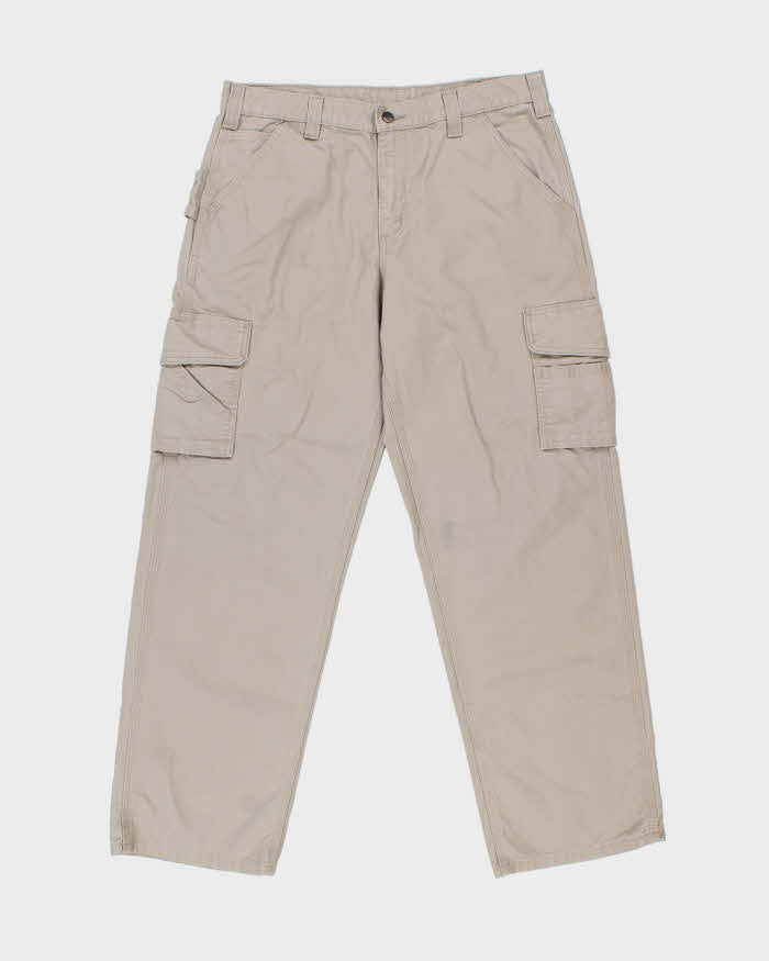 Vintage Carhartt B260 Tan Khaki Canvas Dungaree Fit Carpenter Trousers - W34 L32