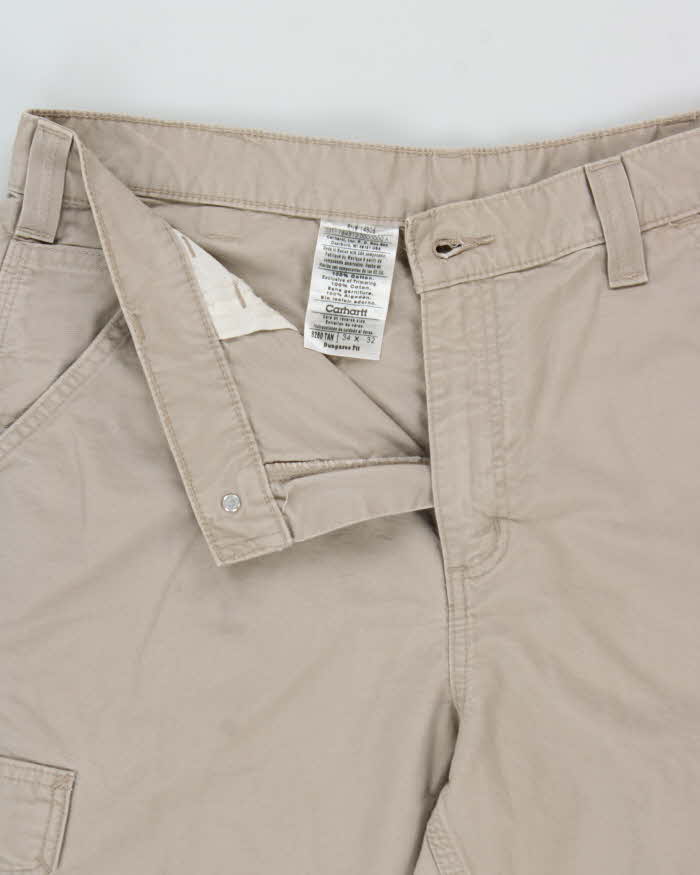 Vintage Carhartt B260 Tan Khaki Canvas Dungaree Fit Carpenter Trousers - W34 L32
