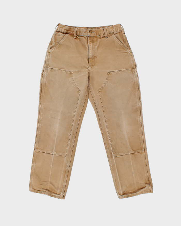 Vintage Carhartt B01 Brown Union Made In USA Firm Duck Double Front Canvas Loose Original Fit Carpenter Trousers - W32 L30