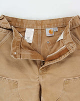 Vintage Carhartt B01 Brown Union Made In USA Firm Duck Double Front Canvas Loose Original Fit Carpenter Trousers - W32 L30