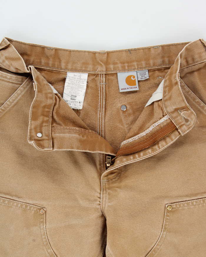 Vintage Carhartt B01 Brown Union Made In USA Firm Duck Double Front Canvas Loose Original Fit Carpenter Trousers - W32 L30