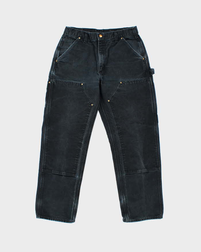 Vintage Carhartt B01 BLK Union Made In USA Firm Duck Double Front Canvas Loose Original Fit Carpenter Trousers - W32 L30