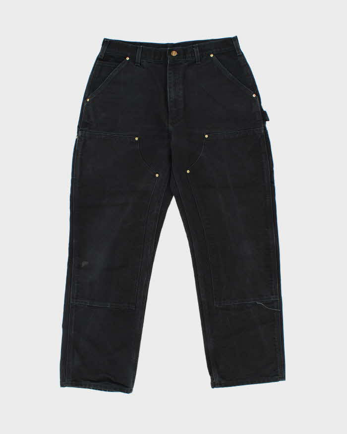 Vintage Carhartt B01 BLK Union Made In USA Firm Duck Double Front Canvas Dungaree Fit Carpenter Trousers - W34 L31