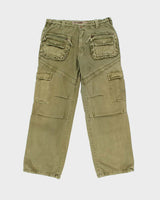 Vintage Y2K 00s Abercombie &amp; Fitch Khaki Heavyweight Canvas Multi Pocket Wide Leg Military Cargo Trousers - W34 L31