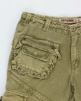 Vintage Y2K 00s Abercombie &amp; Fitch Khaki Heavyweight Canvas Multi Pocket Wide Leg Military Cargo Trousers - W34 L31