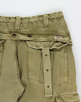 Vintage Y2K 00s Abercombie &amp; Fitch Khaki Heavyweight Canvas Multi Pocket Wide Leg Military Cargo Trousers - W34 L31