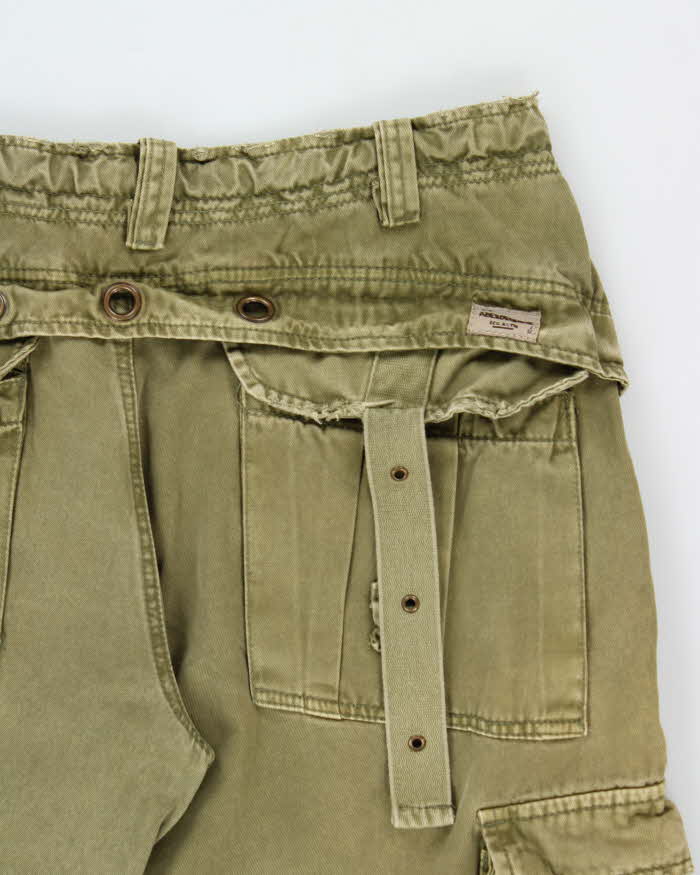 Vintage Y2K 00s Abercombie &amp; Fitch Khaki Heavyweight Canvas Multi Pocket Wide Leg Military Cargo Trousers - W34 L31