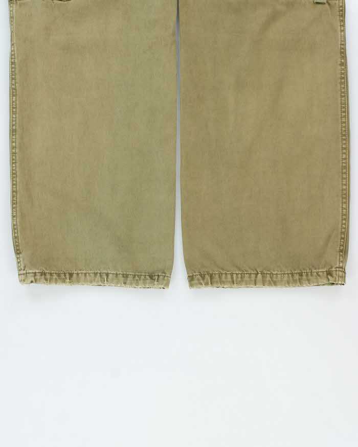 Vintage Y2K 00s Abercombie &amp; Fitch Khaki Heavyweight Canvas Multi Pocket Wide Leg Military Cargo Trousers - W34 L31