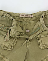 Vintage Y2K 00s Abercombie &amp; Fitch Khaki Heavyweight Canvas Multi Pocket Wide Leg Military Cargo Trousers - W34 L31
