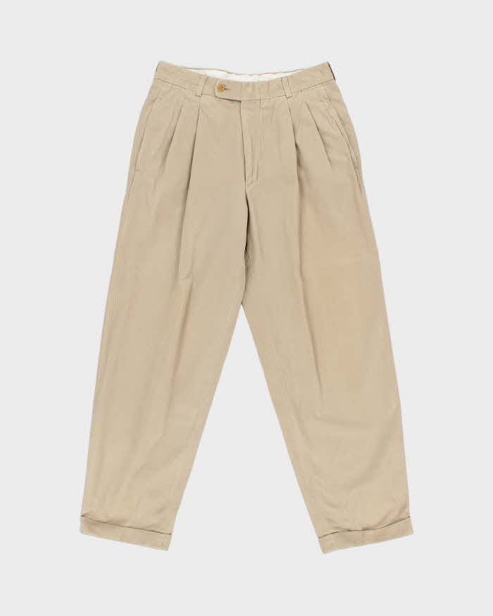 Vintage 1990s Hugo Boss Khaki Heavyweight Double Pleated Relaxed Fit Chino Trousers - W30 L30