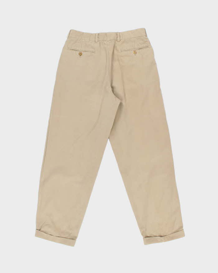 Vintage 1990s Hugo Boss Khaki Heavyweight Double Pleated Relaxed Fit Chino Trousers - W30 L30