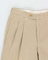 Vintage 1990s Hugo Boss Khaki Heavyweight Double Pleated Relaxed Fit Chino Trousers - W30 L30
