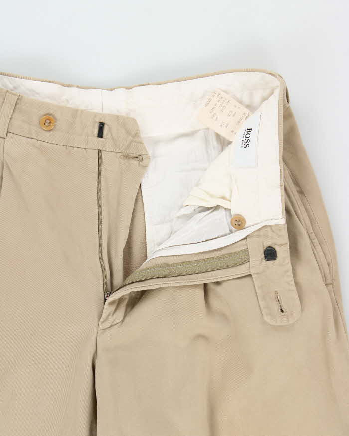 Vintage 1990s Hugo Boss Khaki Heavyweight Double Pleated Relaxed Fit Chino Trousers - W30 L30