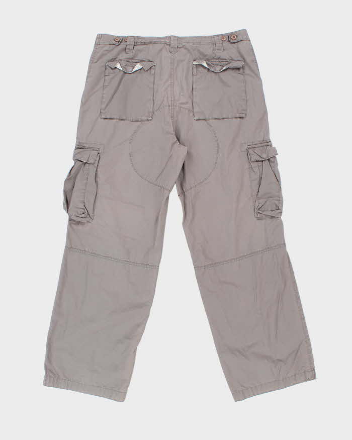 Vintage Y2K 00s Nike Grey Canvas Relaxed Fit Wide Leg Cargo Trousers - W34 L31