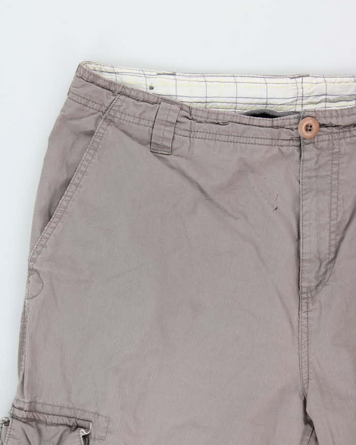 Vintage Y2K 00s Nike Grey Canvas Relaxed Fit Wide Leg Cargo Trousers - W34 L31