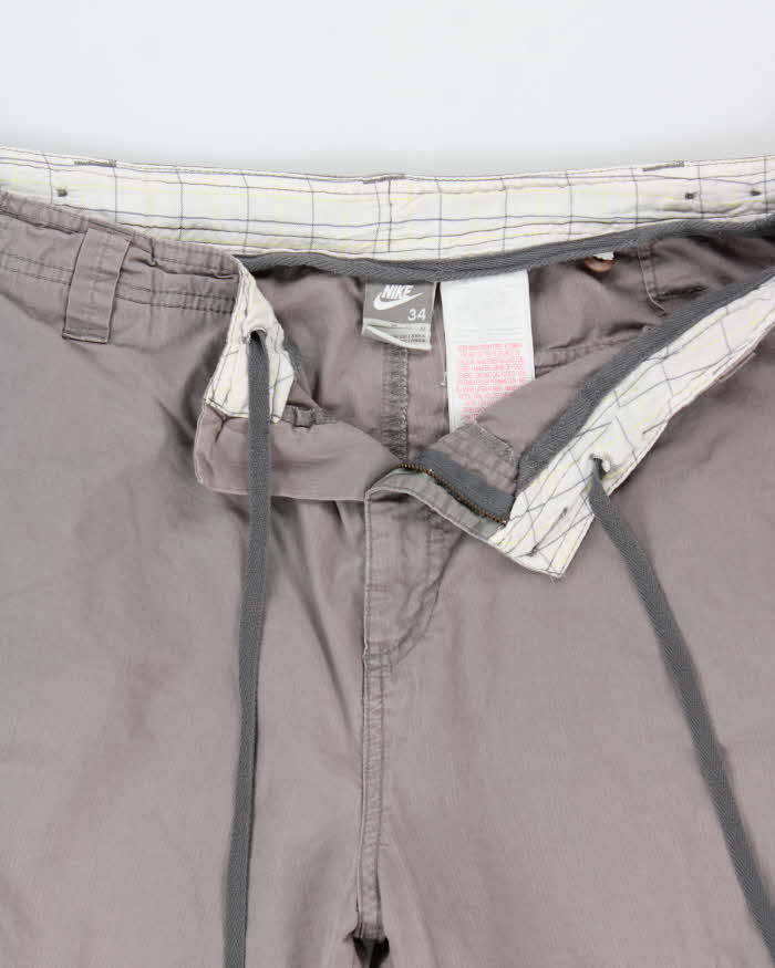 Vintage Y2K 00s Nike Grey Canvas Relaxed Fit Wide Leg Cargo Trousers - W34 L31
