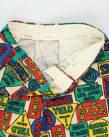 Vintage 1960s High-Rise Cool Kids Advertising Promo USA Hippy Protest Print Canvas Cotton Relaxed Fit Chino Trousers - W34 L28