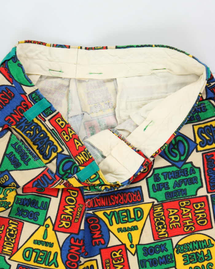 Vintage 1960s High-Rise Cool Kids Advertising Promo USA Hippy Protest Print Canvas Cotton Relaxed Fit Chino Trousers - W34 L28