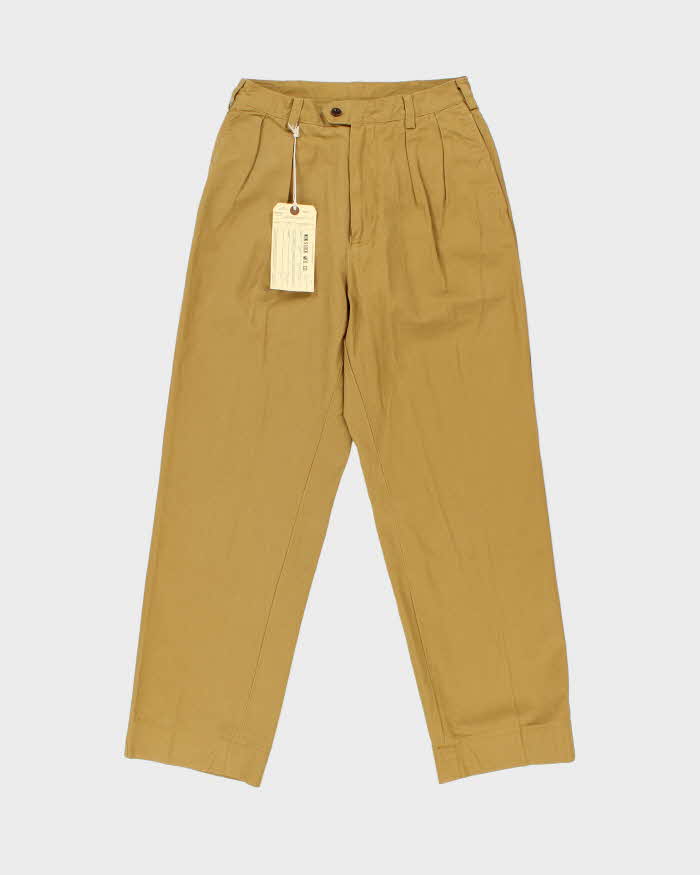 DSWT Non Stock MFG Tan Khaki High-Rise Double Pleated '1930's Ivy' Relaxed Straight Fit Chinos - W28 L29