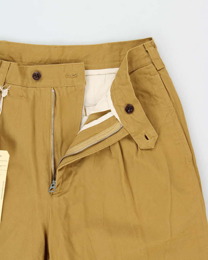 DSWT Non Stock MFG Tan Khaki High-Rise Double Pleated '1930's Ivy' Relaxed Straight Fit Chinos - W28 L29