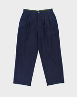 Vintage 1990s Tommy Hilfiger Navy High-Rise Double Plated Linen Blend Wide Relaxed Leg Trousers - W32 L29