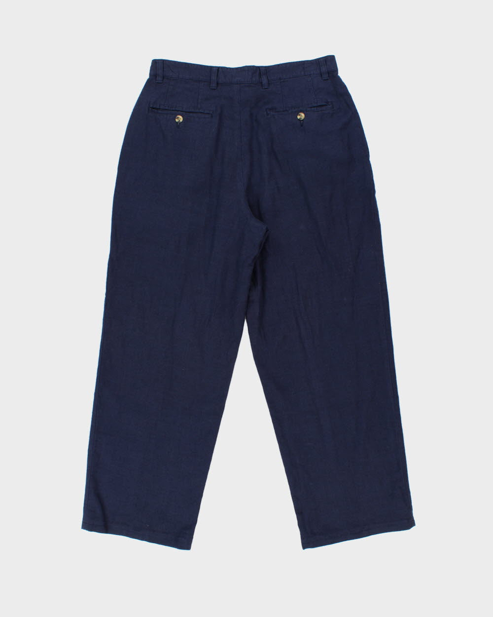 Vintage 1990s Tommy Hilfiger Navy High-Rise Double Plated Linen Blend Wide Relaxed Leg Trousers - W32 L29