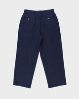 Vintage 1990s Tommy Hilfiger Navy High-Rise Double Plated Linen Blend Wide Relaxed Leg Trousers - W32 L29