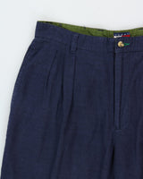 Vintage 1990s Tommy Hilfiger Navy High-Rise Double Plated Linen Blend Wide Relaxed Leg Trousers - W32 L29