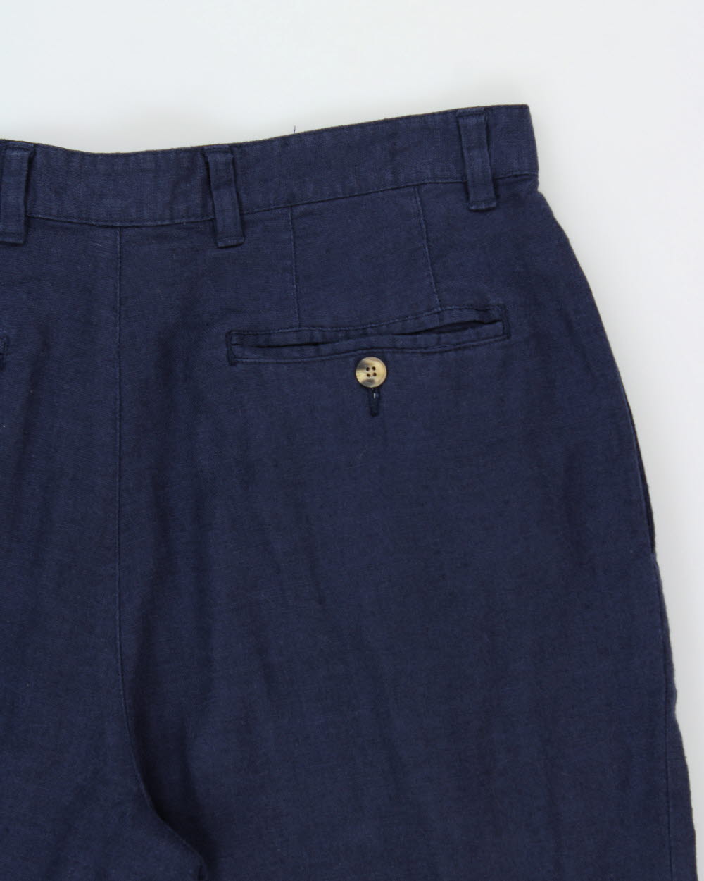 Vintage 1990s Tommy Hilfiger Navy High-Rise Double Plated Linen Blend Wide Relaxed Leg Trousers - W32 L29