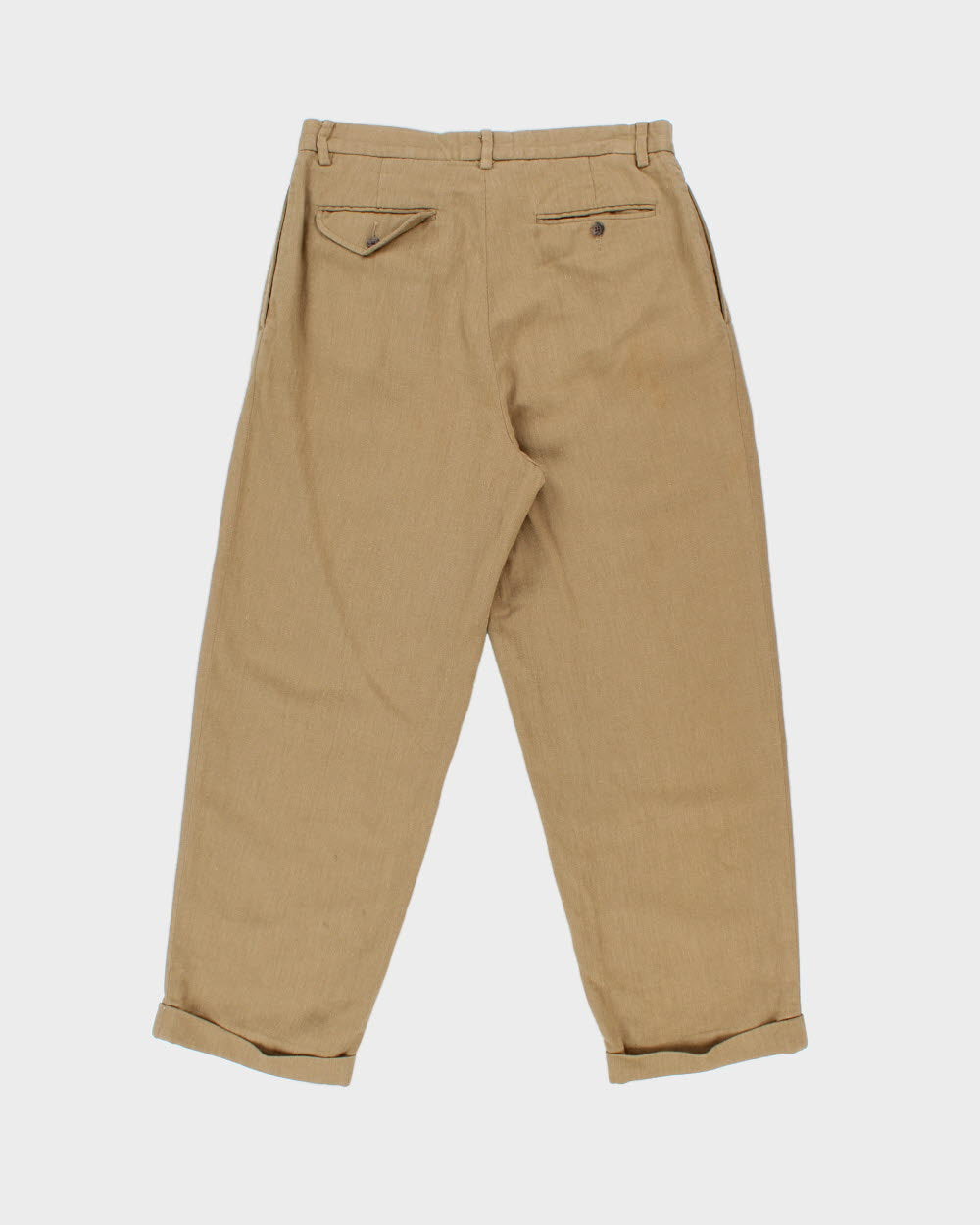 Vintage Y2K 00s Polo Ralph Lauren Khaki Herringbone High-Rise Double Pleated Linen Blend Relaxed Fit Trousers - W32 L28