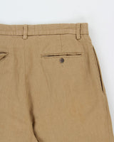 Vintage Y2K 00s Polo Ralph Lauren Khaki Herringbone High-Rise Double Pleated Linen Blend Relaxed Fit Trousers - W32 L28