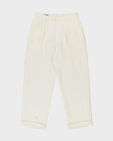 Vintage 1990s Polo Ralph Lauren Cream High-Rise Double Pleated Ocean Washed Linen Wide Leg Relaxed Fit Trousers - W30 L30