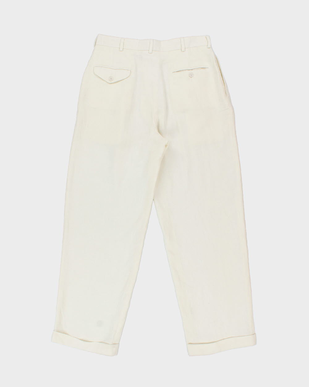 Vintage 1990s Polo Ralph Lauren Cream High-Rise Double Pleated Ocean Washed Linen Wide Leg Relaxed Fit Trousers - W30 L30