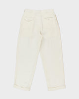 Vintage 1990s Polo Ralph Lauren Cream High-Rise Double Pleated Ocean Washed Linen Wide Leg Relaxed Fit Trousers - W30 L30