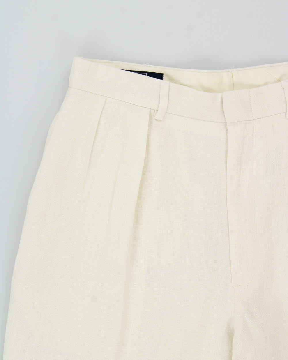 Vintage 1990s Polo Ralph Lauren Cream High-Rise Double Pleated Ocean Washed Linen Wide Leg Relaxed Fit Trousers - W30 L30