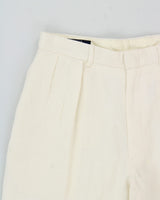Vintage 1990s Polo Ralph Lauren Cream High-Rise Double Pleated Ocean Washed Linen Wide Leg Relaxed Fit Trousers - W30 L30