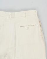 Vintage 1990s Polo Ralph Lauren Cream High-Rise Double Pleated Ocean Washed Linen Wide Leg Relaxed Fit Trousers - W30 L30