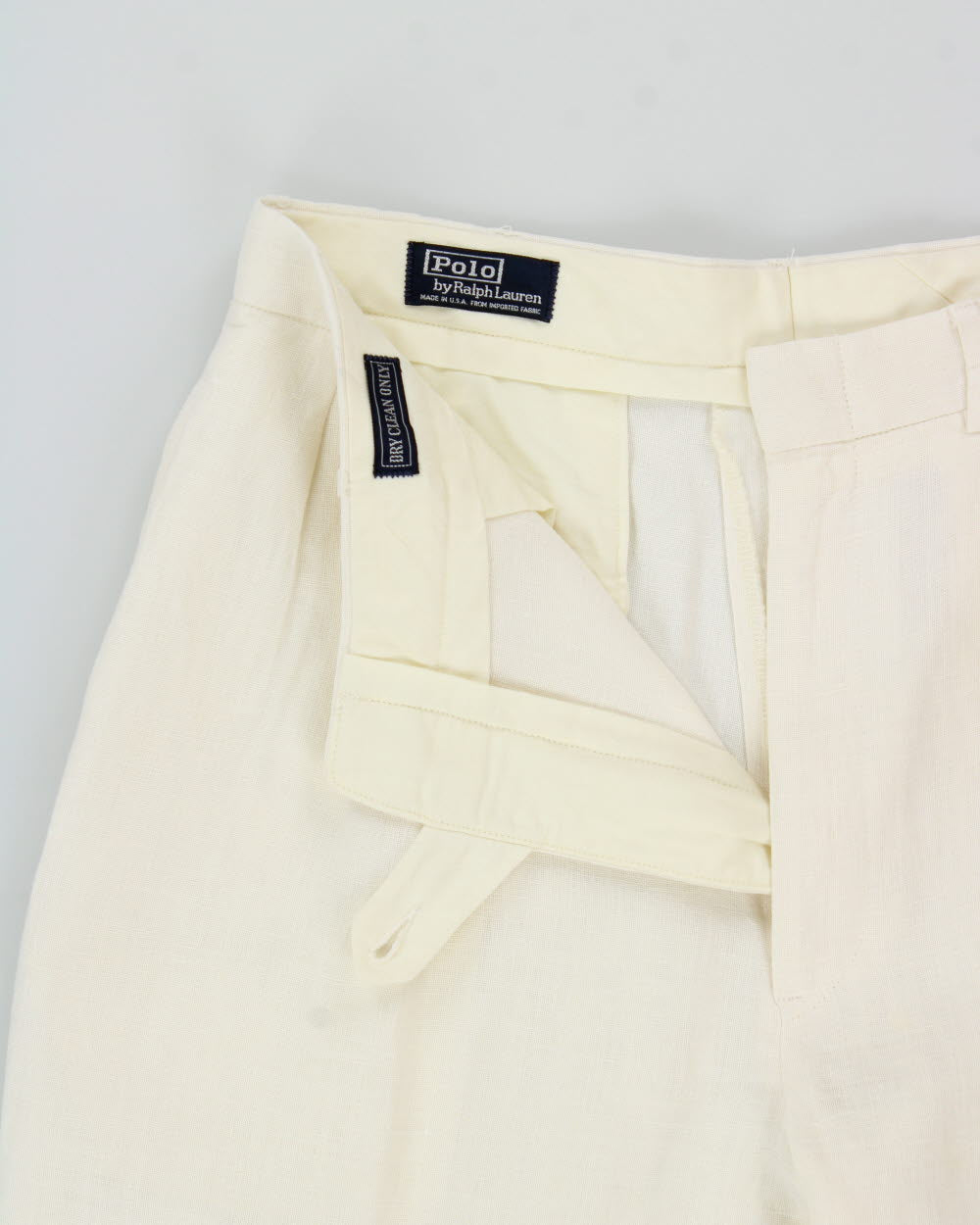 Vintage 1990s Polo Ralph Lauren Cream High-Rise Double Pleated Ocean Washed Linen Wide Leg Relaxed Fit Trousers - W30 L30