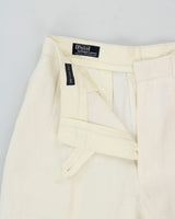 Vintage 1990s Polo Ralph Lauren Cream High-Rise Double Pleated Ocean Washed Linen Wide Leg Relaxed Fit Trousers - W30 L30